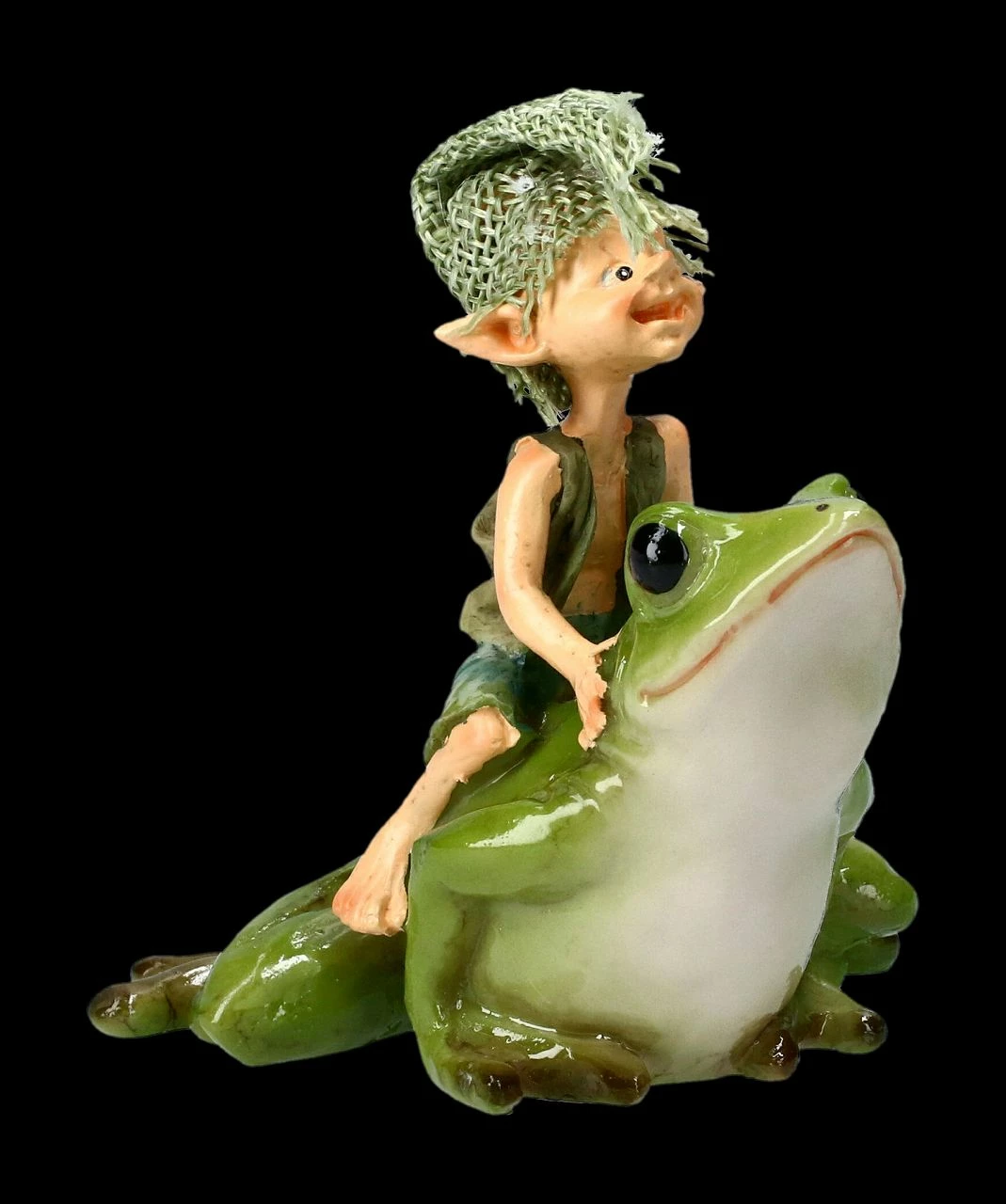Pixie Kobold Figur Reitet Auf Frosch - Und Hopp....!