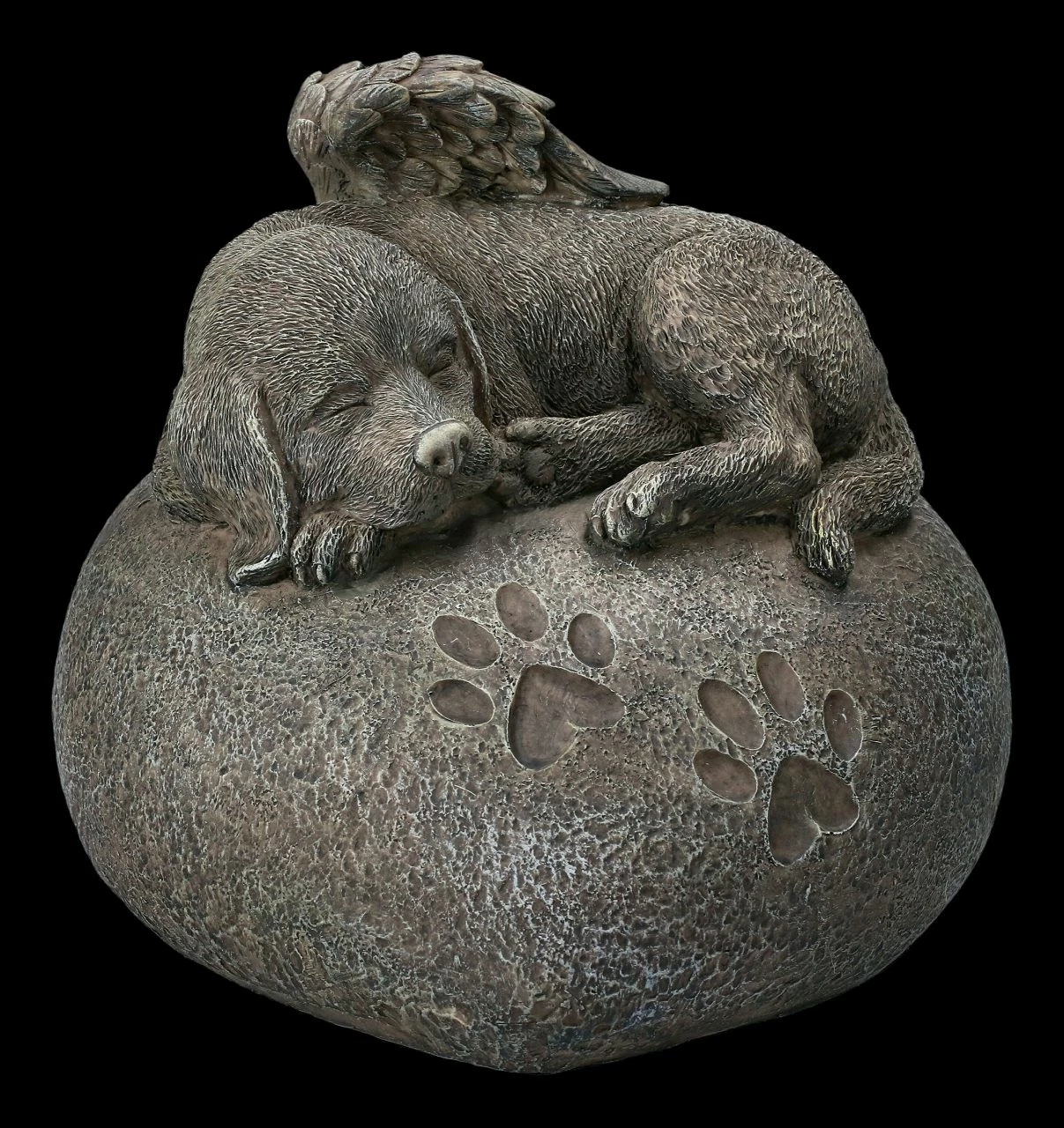 Tier Urne - Hunde-Engel Auf Herz In Steinoptik