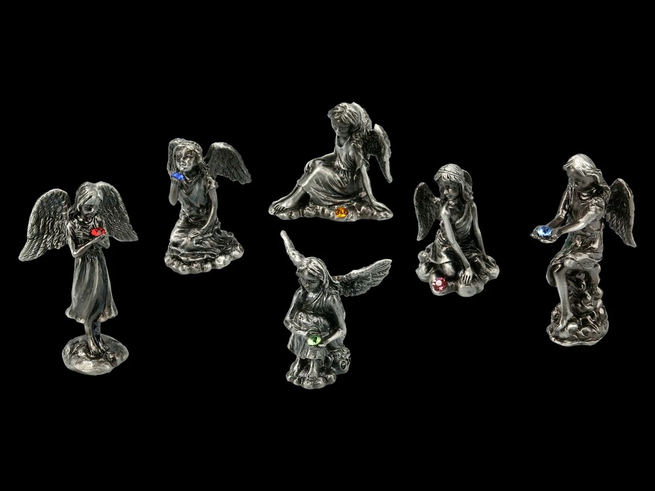 Kleine Zinn Engel Figuren Mit Kristall - 6er Set – Bild 5
