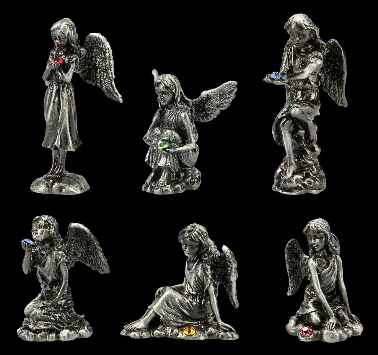 Kleine Zinn Engel Figuren Mit Kristall - 6er Set – Bild 3