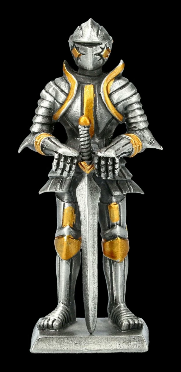 Zinn Ritter Figur Stützt Sich Auf Schwert