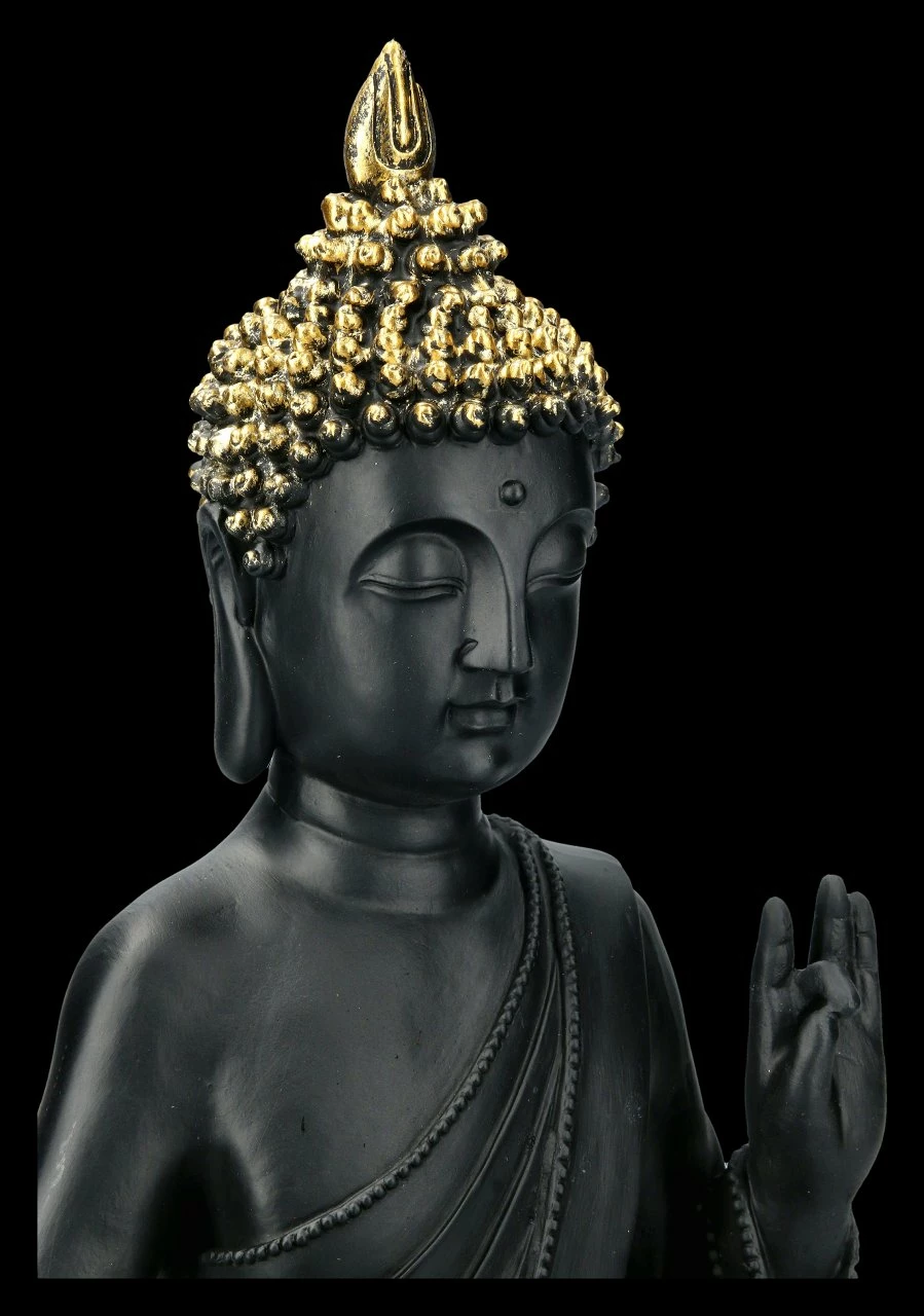 Schwarze Buddha Figur Mit Erhobener Hand – Bild 6