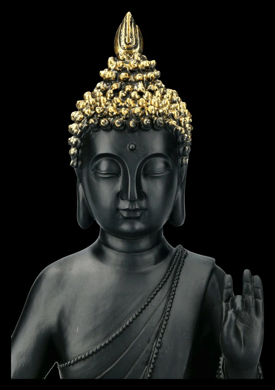 Schwarze Buddha Figur Mit Erhobener Hand – Bild 7