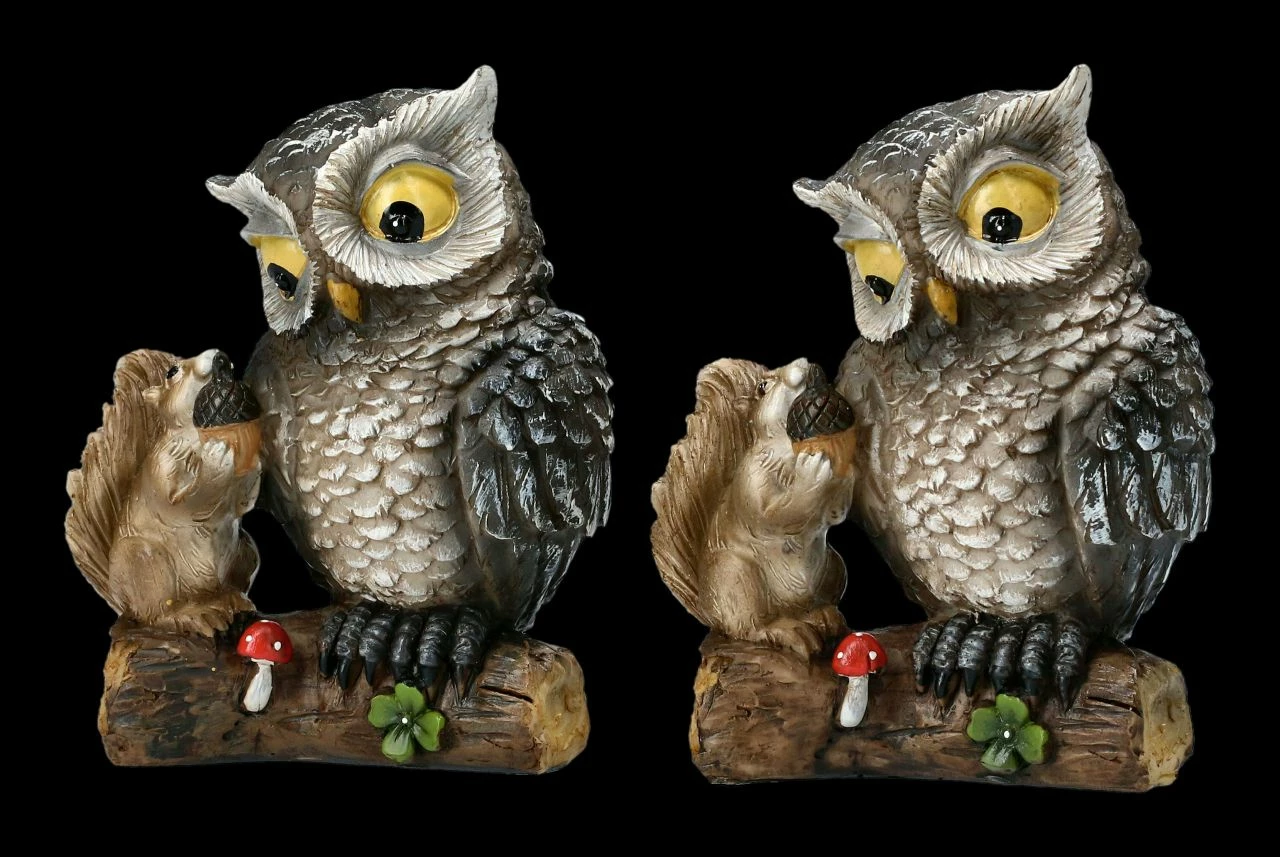 Lustige Eulen Figuren 2er Set - Eule Mit Eichhörnchen