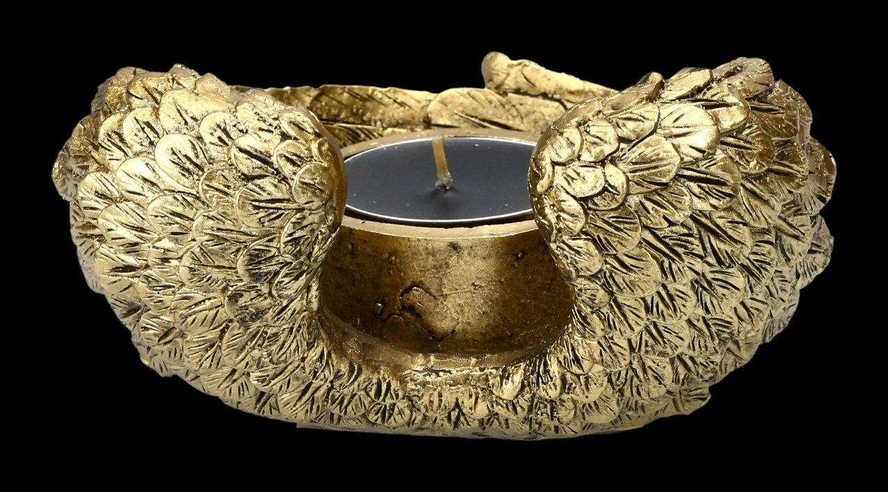 Teelichthalter - Engelsflügel Goldfarben – Bild 4