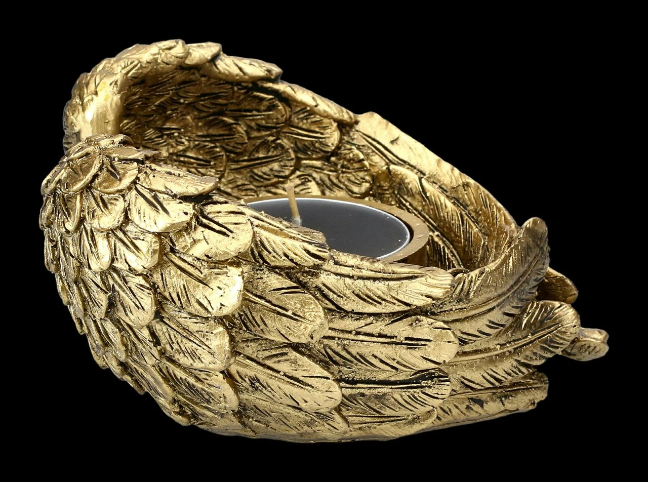 Teelichthalter - Engelsflügel Goldfarben – Bild 3