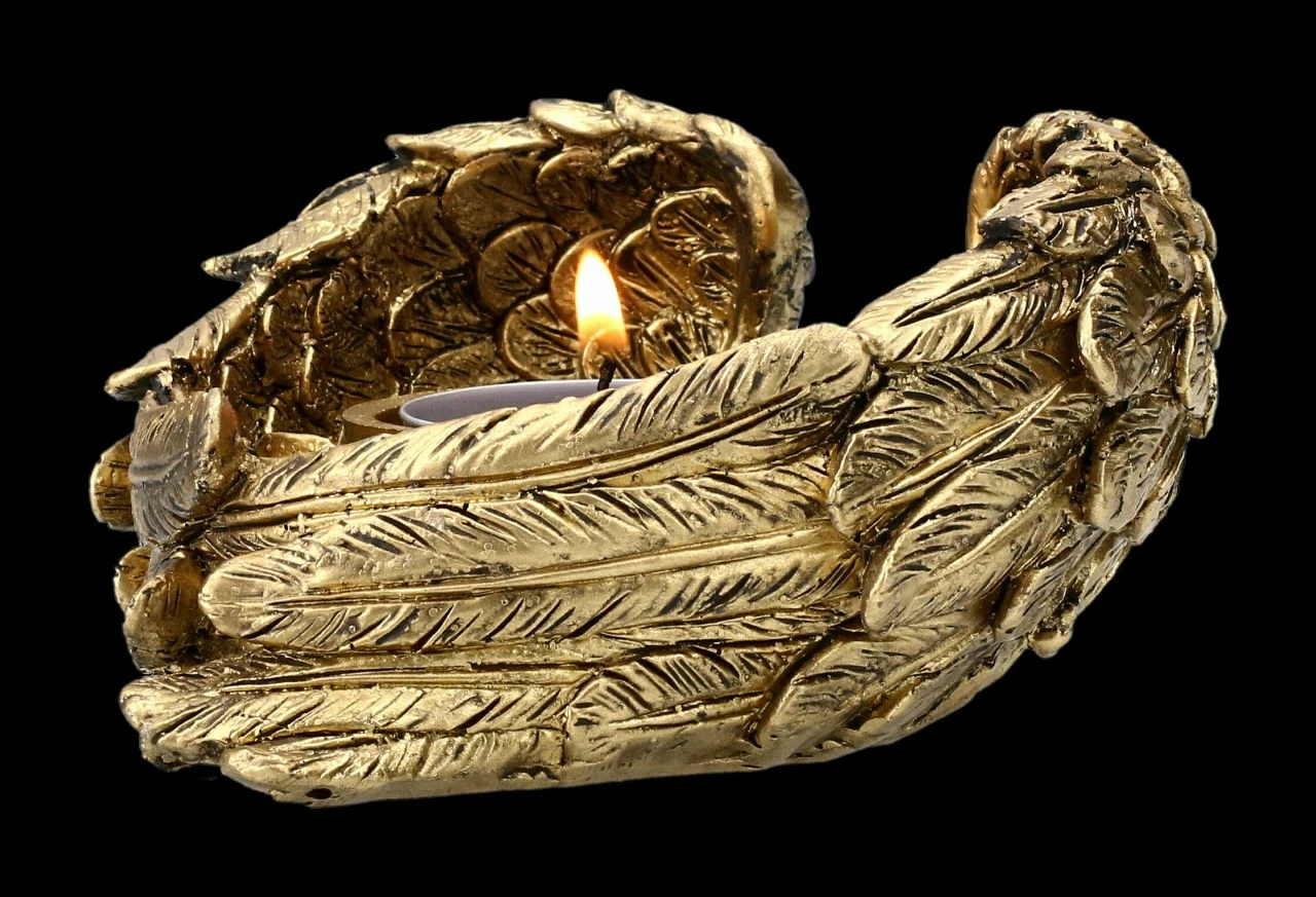 Teelichthalter - Engelsflügel Goldfarben – Bild 6