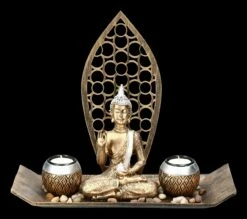 Buddha Figur - Meditations Set Mit Teelichthaltern