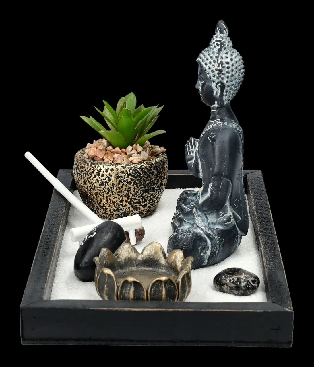 Buddha Figur Mit Zen Garten Schwarz-grau – Bild 3