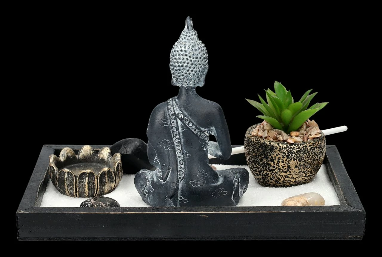Buddha Figur Mit Zen Garten Schwarz-grau – Bild 4