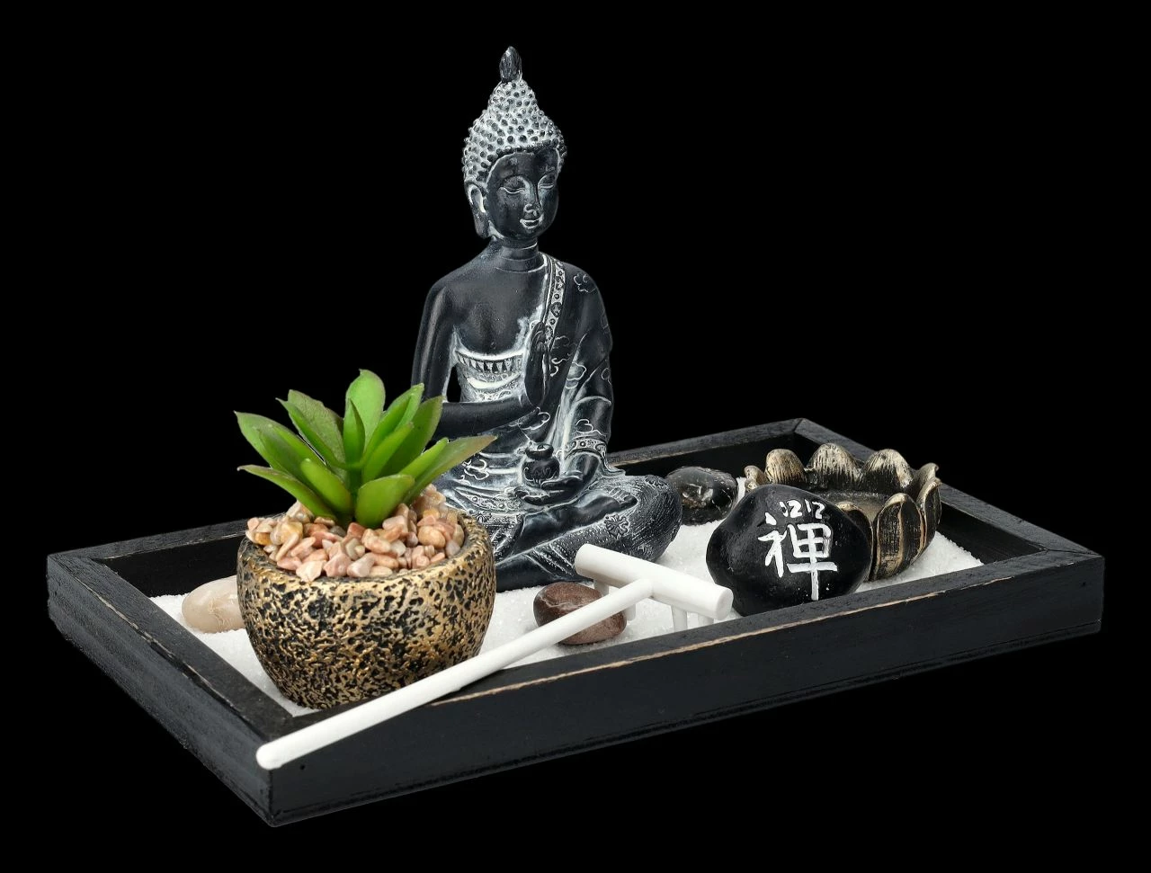 Buddha Figur Mit Zen Garten Schwarz-grau – Bild 2