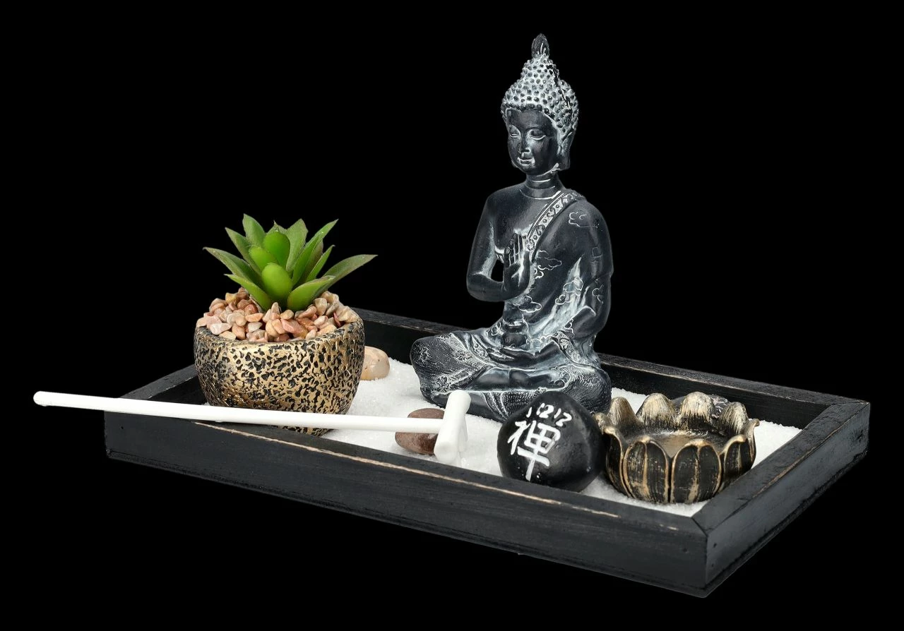 Buddha Figur Mit Zen Garten Schwarz-grau – Bild 6