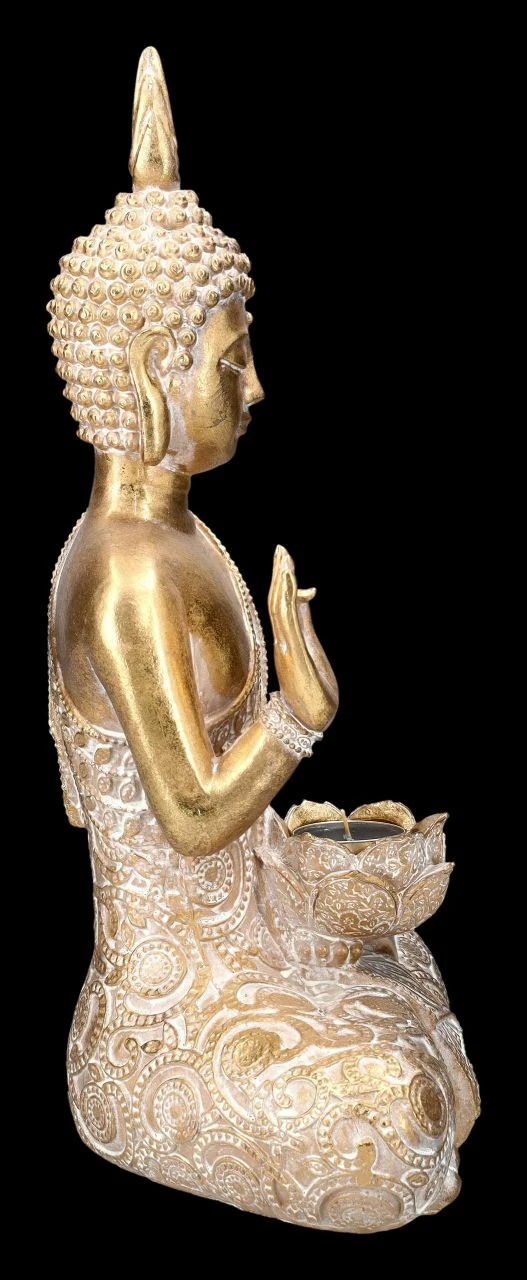 Buddha Teelichthalter - Verziert Goldfarben – Bild 5