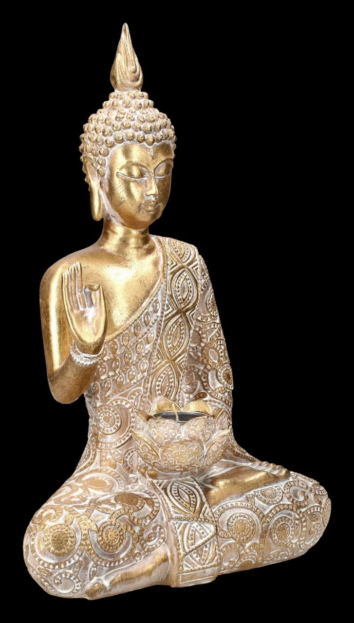 Buddha Teelichthalter - Verziert Goldfarben – Bild 2