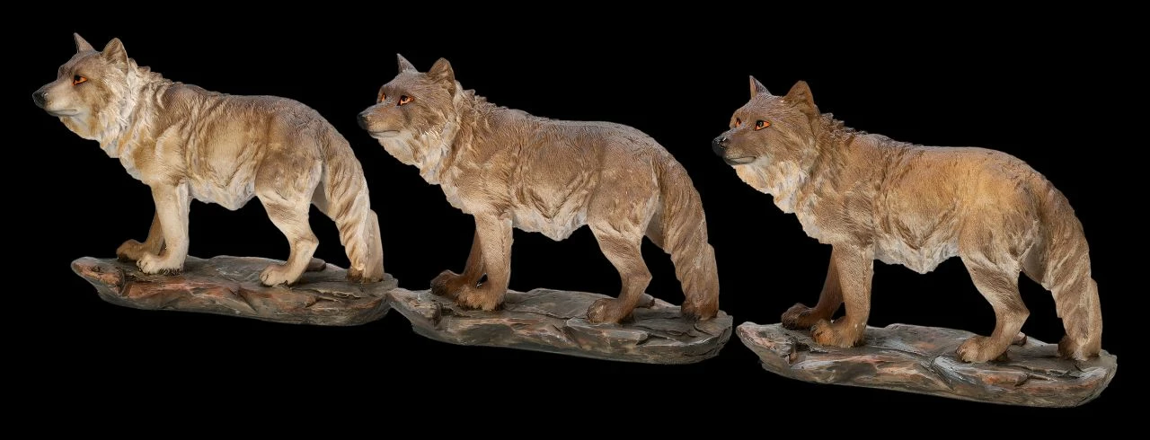 Wolf Figuren - Stehend Grau 3er Set – Bild 3