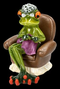 Lustige Frosch Figur - Oma Beim Stricken