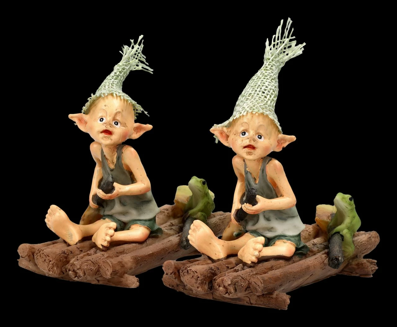 Pixie Kobold Figur Mit Frosch Auf Floß - 2er Set
