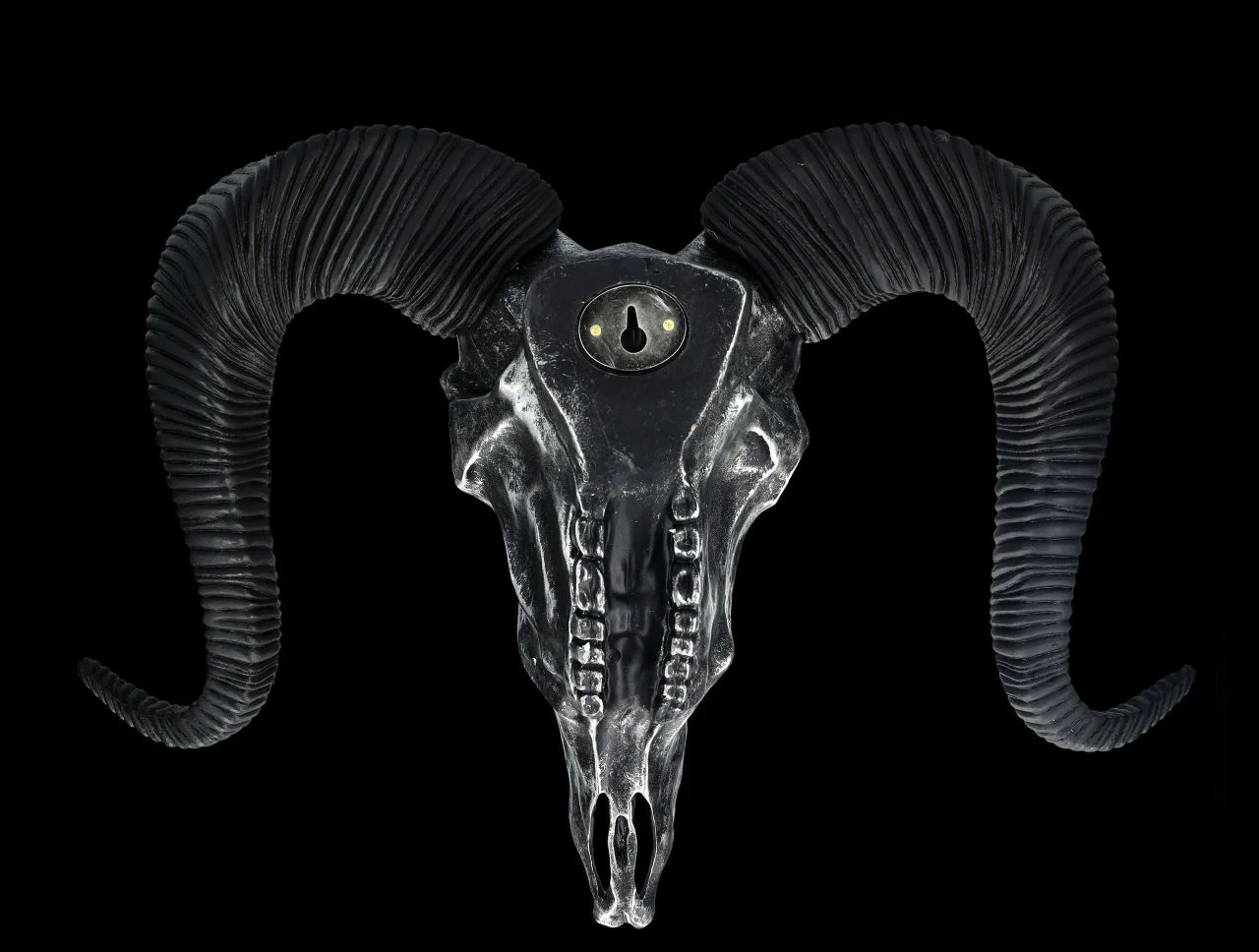 Wandrelief - Widderschädel Mit Verzierungen Groß Silber – Bild 8