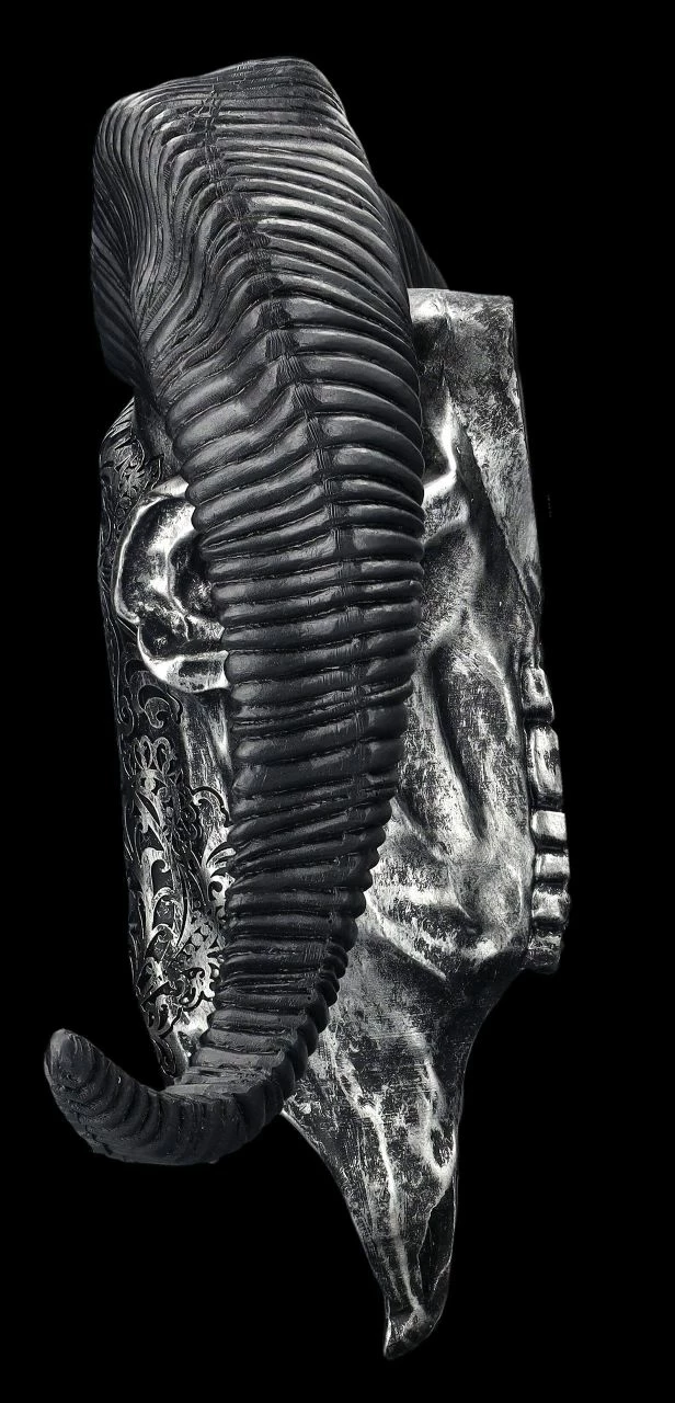 Wandrelief - Widderschädel Mit Verzierungen Groß Silber – Bild 7