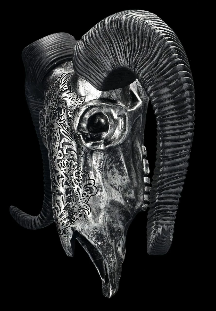 Wandrelief - Widderschädel Mit Verzierungen Groß Silber – Bild 5