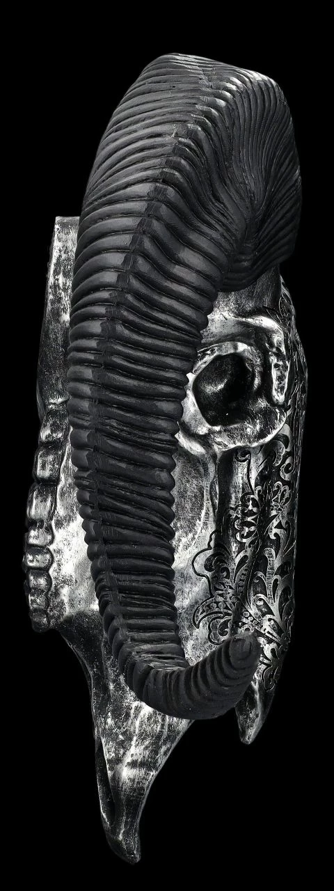 Wandrelief - Widderschädel Mit Verzierungen Groß Silber – Bild 6