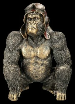 Gorilla Figur Mit Fliegerbrille Goldfarben