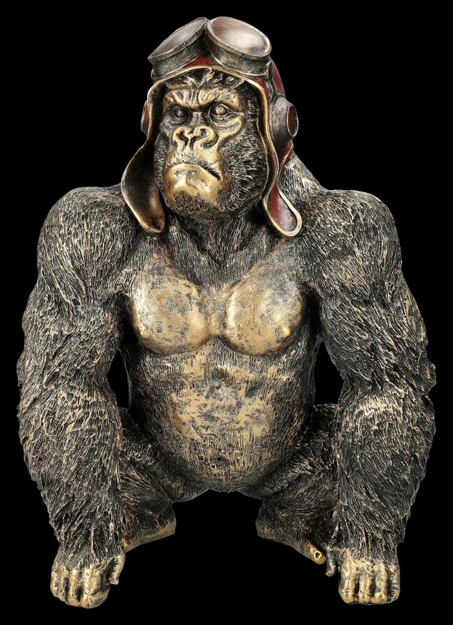 Gorilla Figur Mit Fliegerbrille Goldfarben