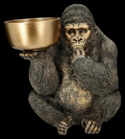 Gorilla Figur Hält Schale - Goldfarben