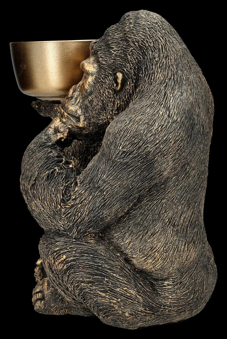 Gorilla Figur Hält Schale - Goldfarben – Bild 4