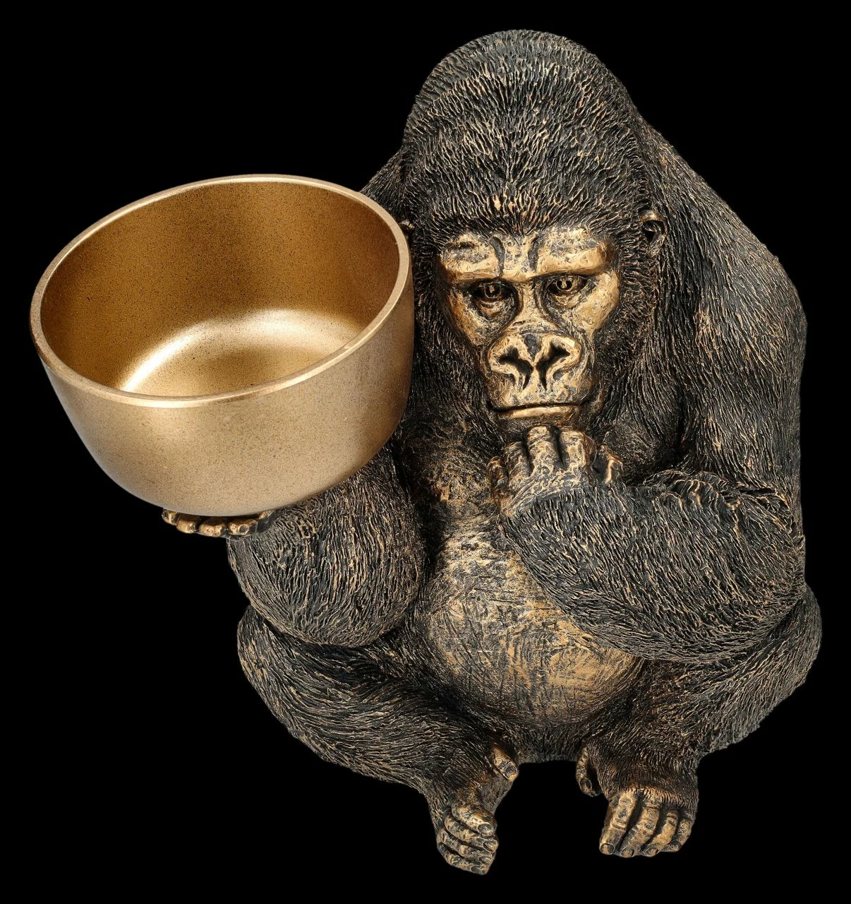Gorilla Figur Hält Schale - Goldfarben – Bild 8
