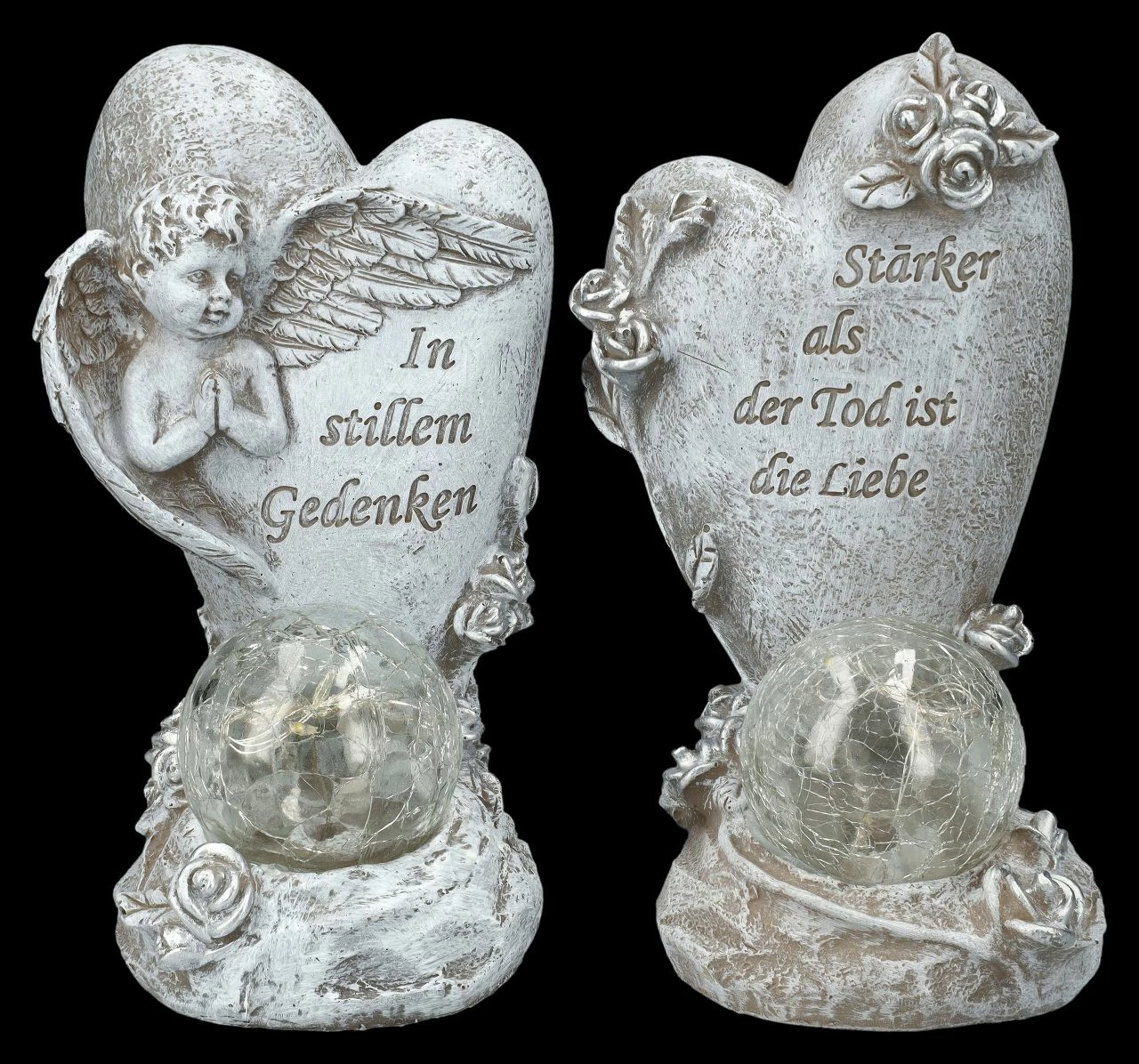 Grabengel Herz Set Mit Solar-Licht