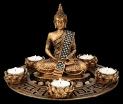 Buddha Figur Als Fünffach Teelichthalter Bronzefarben