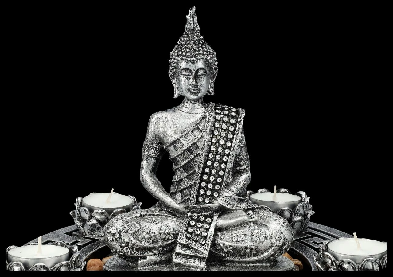 Buddha Figur Als Fünffach Teelichthalter Silberfarben – Bild 8