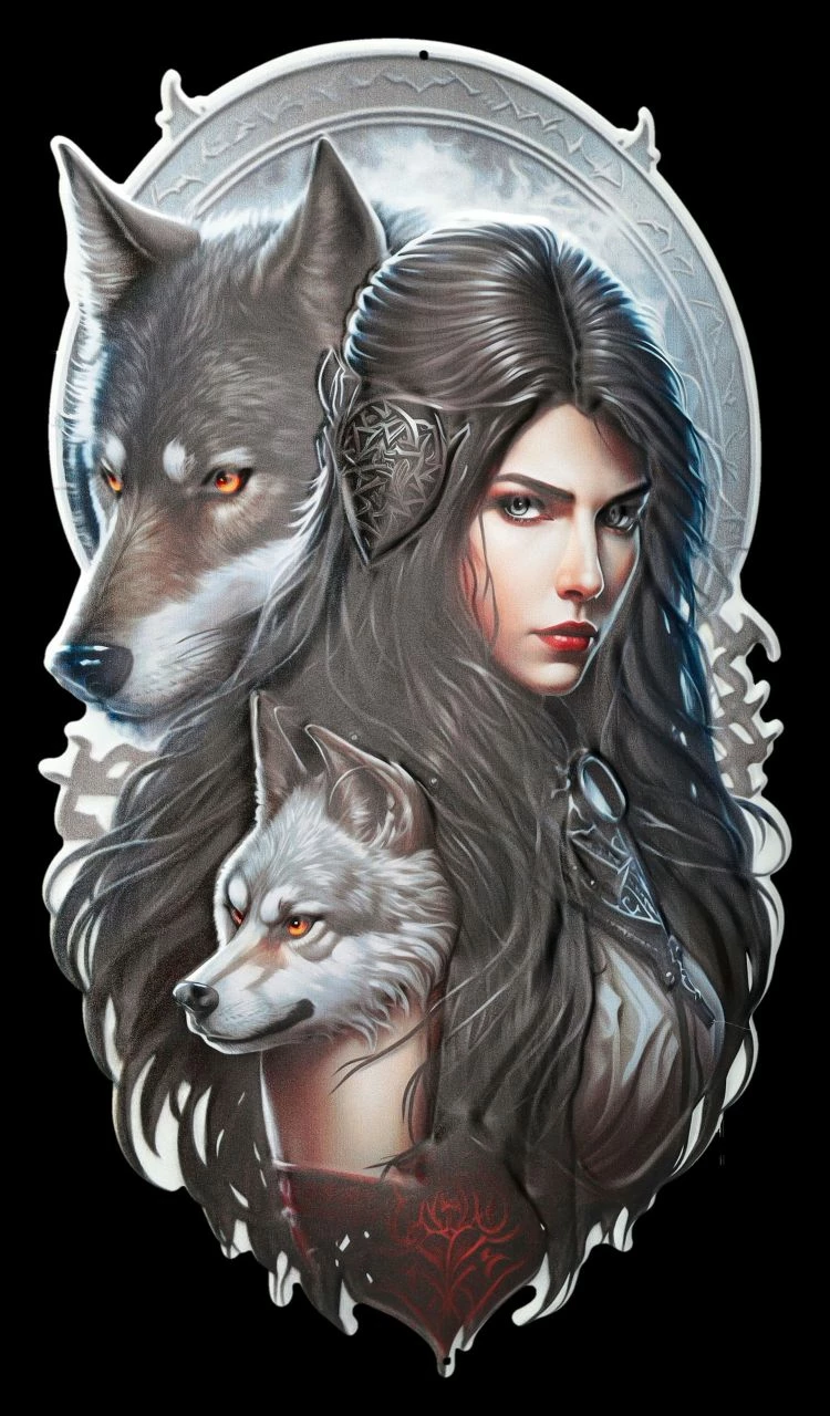 Blechschild - Düstere Kriegerin Mit Wölfen – Bild 2