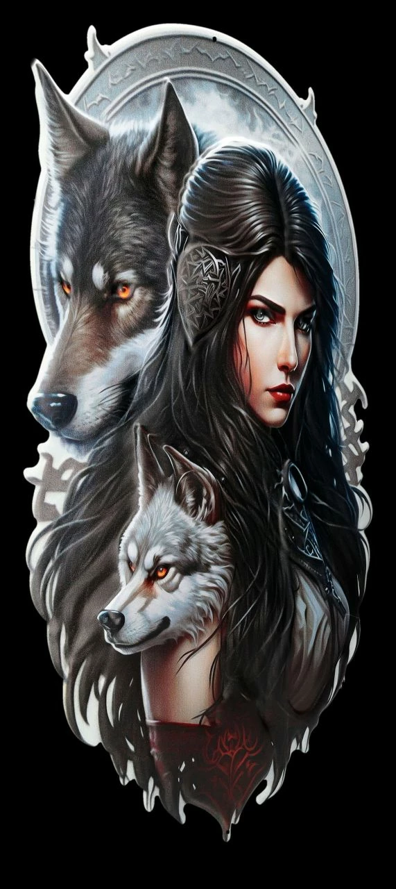 Blechschild - Düstere Kriegerin Mit Wölfen – Bild 3