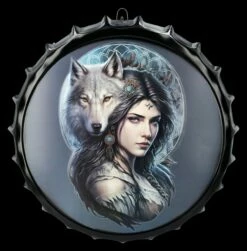 Blechschild Kronkorken - Wolf Kriegerin