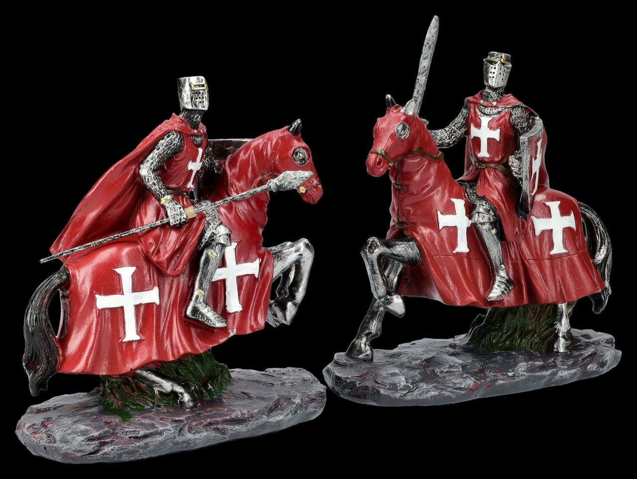 Ritter Figuren Set - Zwei Kreuzritter Auf Pferd Rot – Bild 4