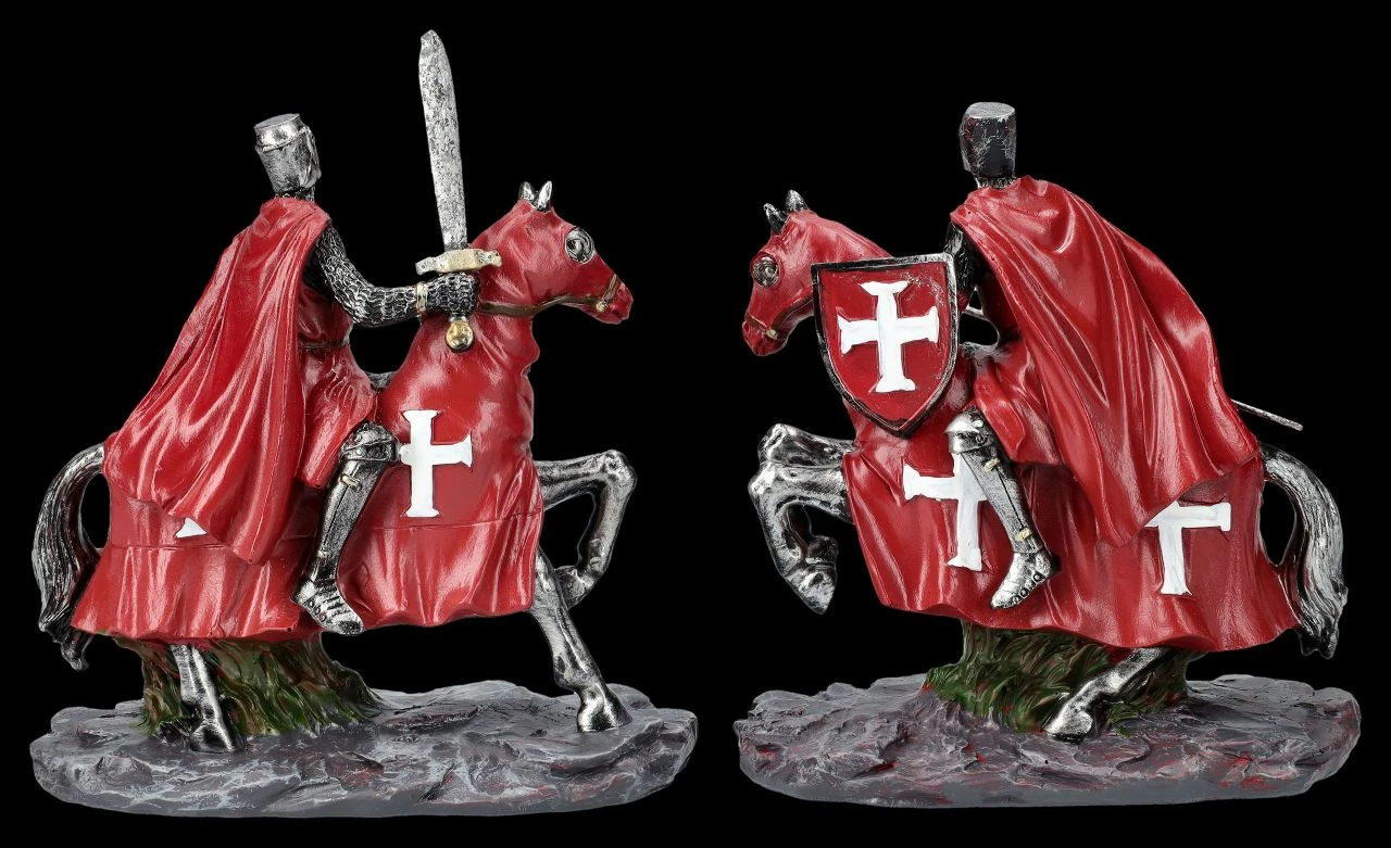 Ritter Figuren Set - Zwei Kreuzritter Auf Pferd Rot – Bild 3