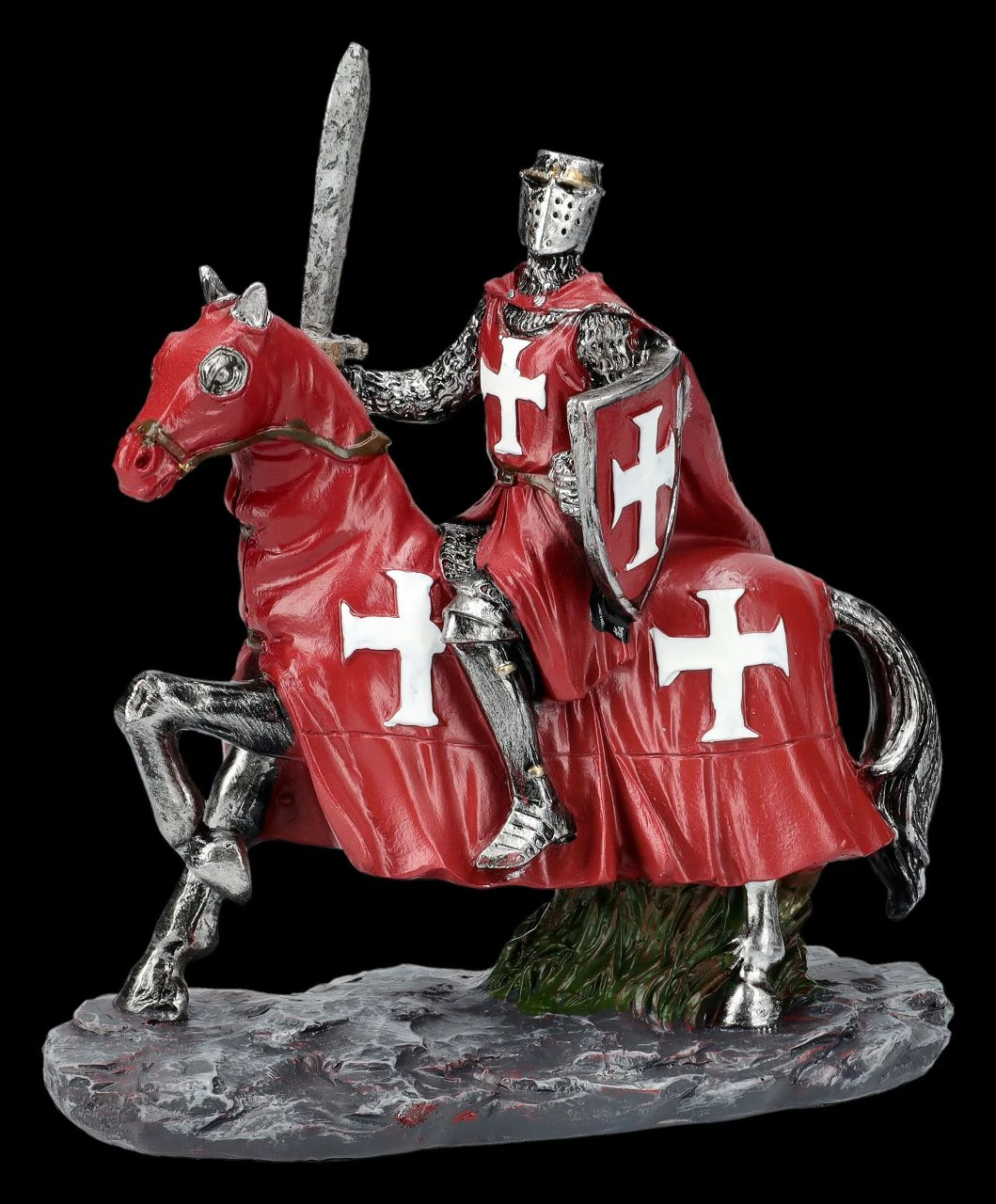 Ritter Figuren Set - Zwei Kreuzritter Auf Pferd Rot – Bild 6