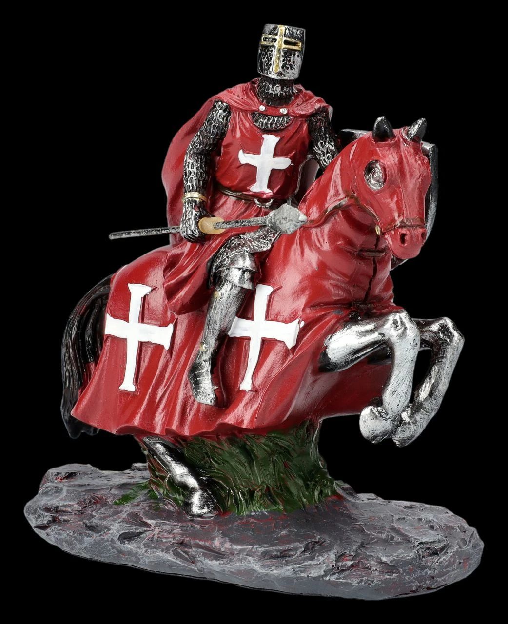 Ritter Figuren Set - Zwei Kreuzritter Auf Pferd Rot – Bild 5