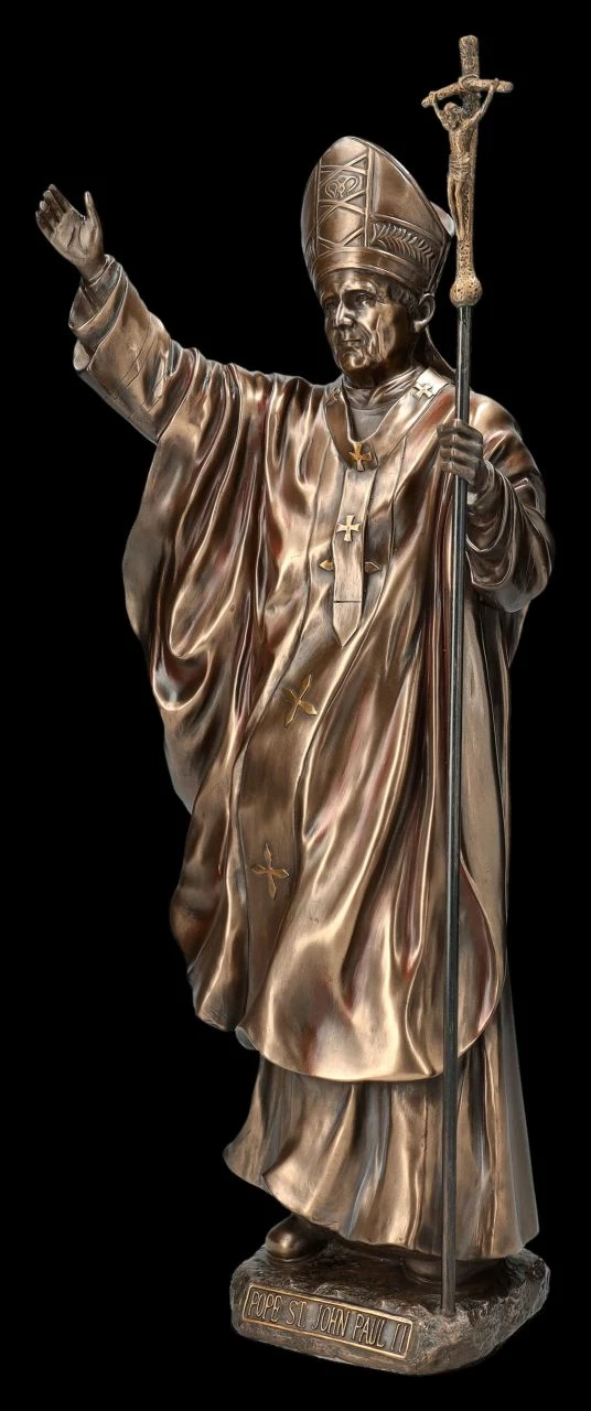 Heiligenfigur - Papst Johannes Paul II Bronziert – Bild 2