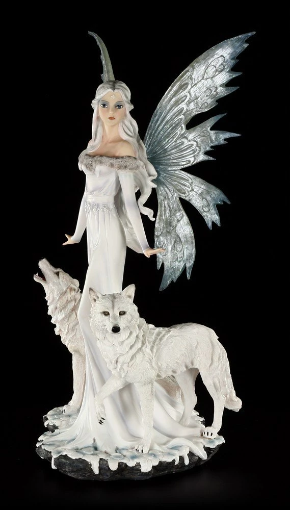 Elfen Figur - Niamh Die Eisprinzessin Mit Zwei Wölfen - Groß – Bild 2