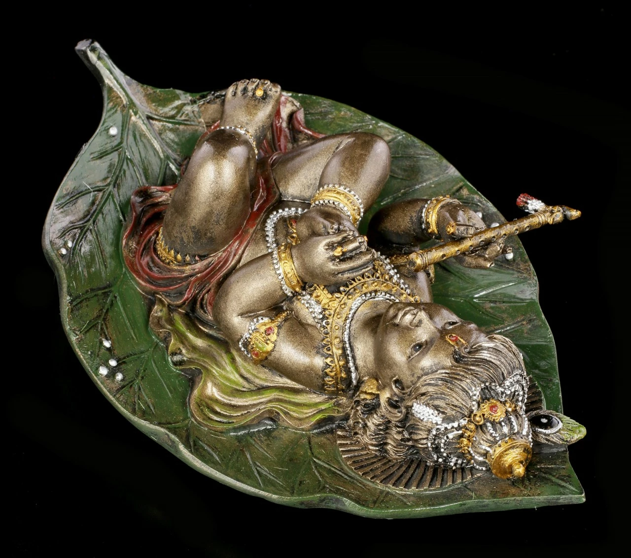 Baby Krishna Figur Auf Buddhabaum Blatt - Bronziert – Bild 4