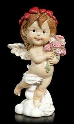 Cherub Figur - Kleiner Engel Mit Blumenstrauß
