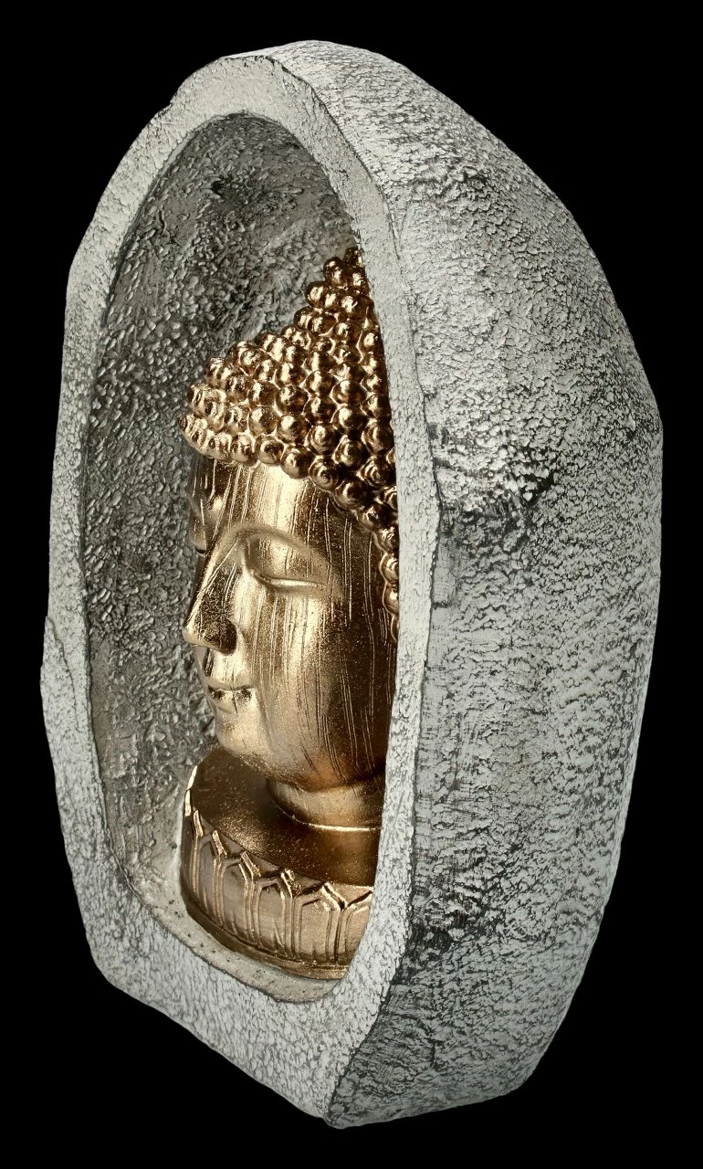 Goldfarbener Buddha Kopf Im Stein – Bild 3
