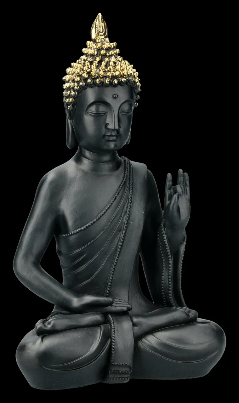 Schwarze Buddha Figur Mit Erhobener Hand – Bild 2