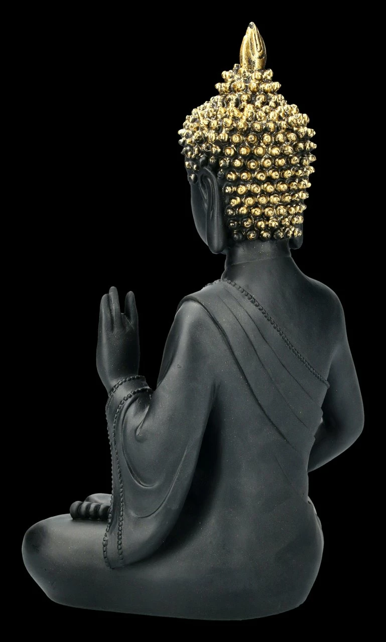 Schwarze Buddha Figur Mit Erhobener Hand – Bild 4