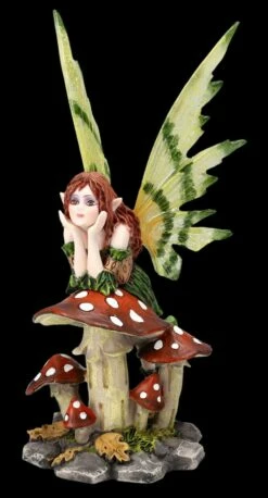 Elfen Figur - Grüne Flügel Lehnt An Pilz