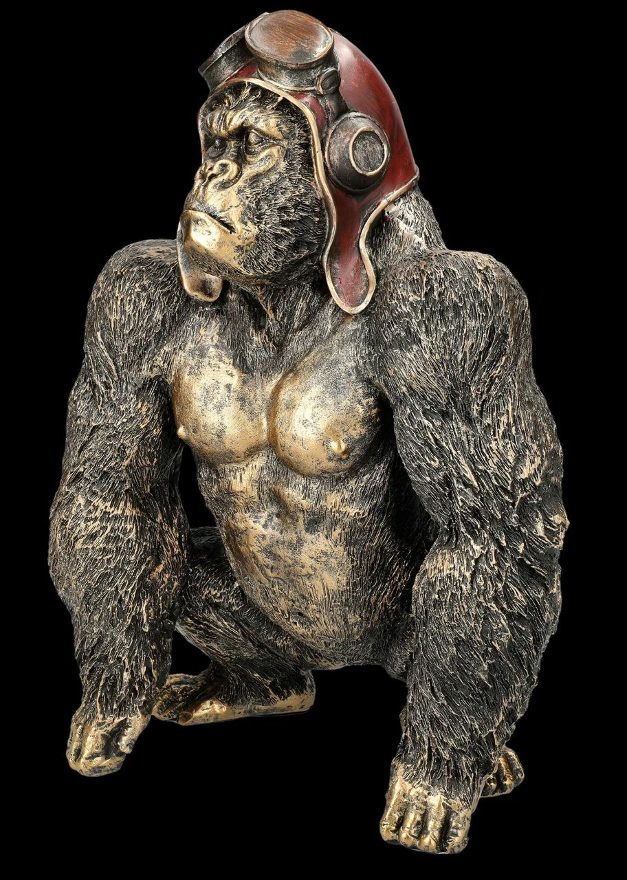 Gorilla Figur Mit Fliegerbrille Goldfarben – Bild 3