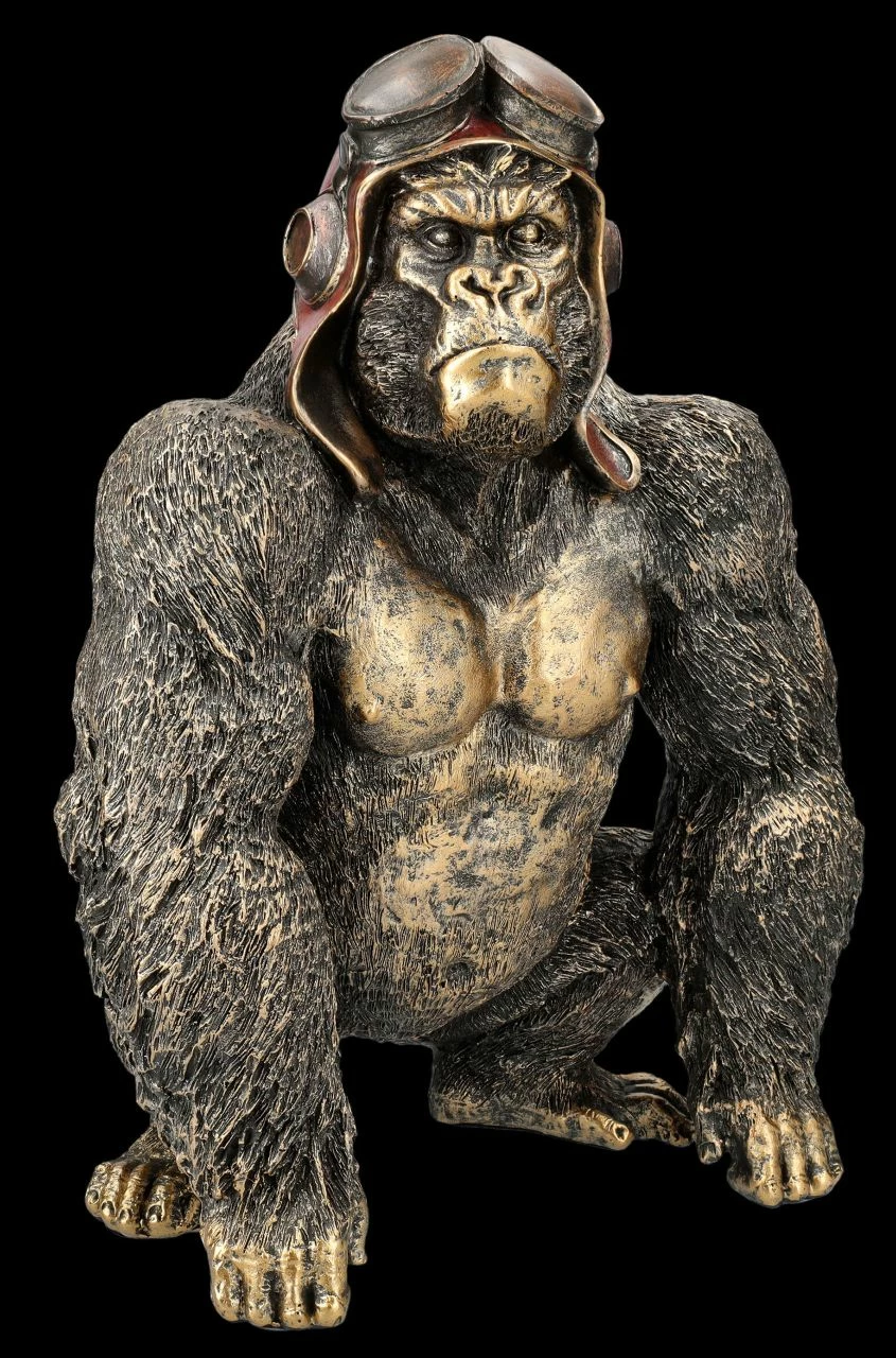 Gorilla Figur Mit Fliegerbrille Goldfarben – Bild 2